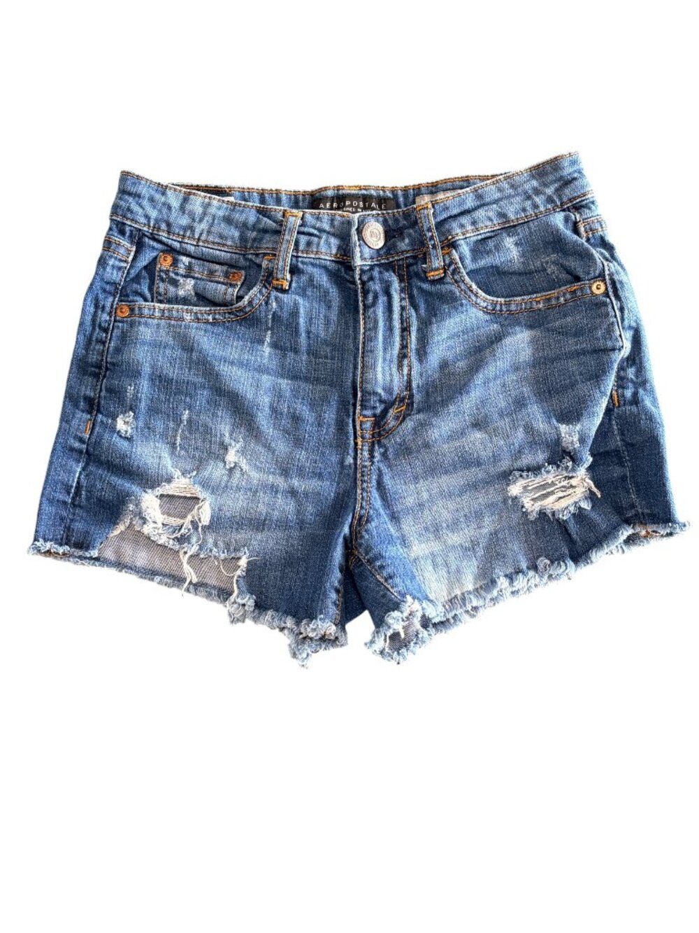 Aeropostle High Waisted Midi Distressed Denim Shorts Womens 4